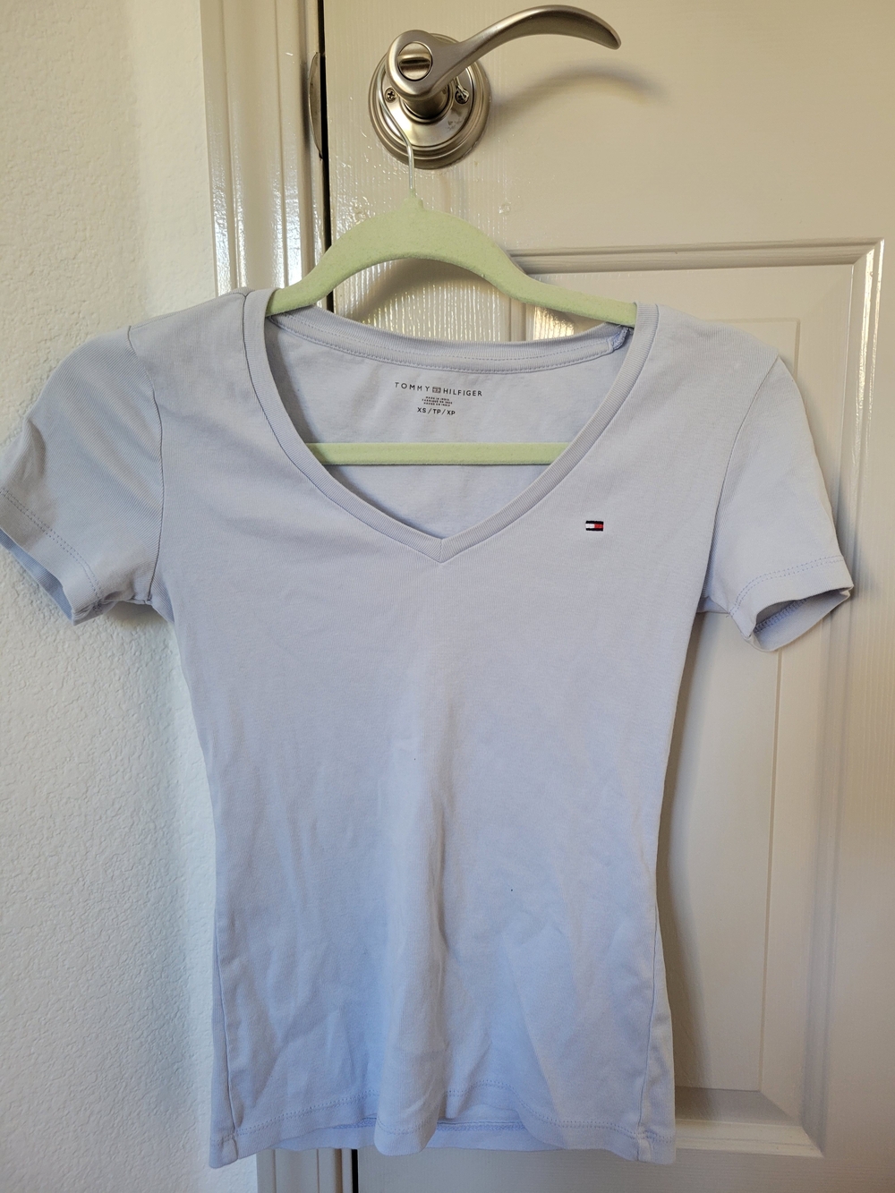 Tommy Hilfiger 100% Cotton Baby Blue V-Neck Short Sleeve Tee